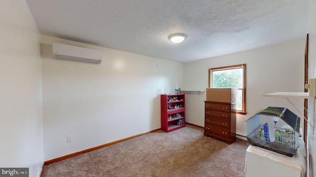 521 E Rdg Loop Rd, Romney, WV 26757 - interior space with baseboards, a textured ceiling, a wall mounted air conditioner, and carpet