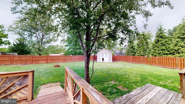 521 E Rdg Loop Rd, Romney, WV 26757 - view of yard with a storage shed, a wooden deck, and a fenced backyard