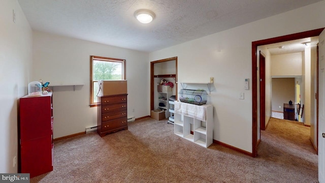 521 E Rdg Loop Rd, Romney, WV 26757 - misc room with a textured ceiling, a baseboard radiator, carpet floors, and baseboards