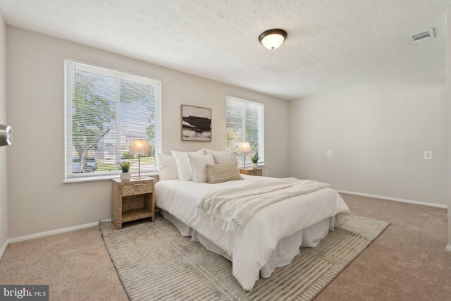 2963 Crystal Palace Ln, Pasadena, MD 21122 - bedroom with a textured ceiling, baseboards, visible vents, and light carpet