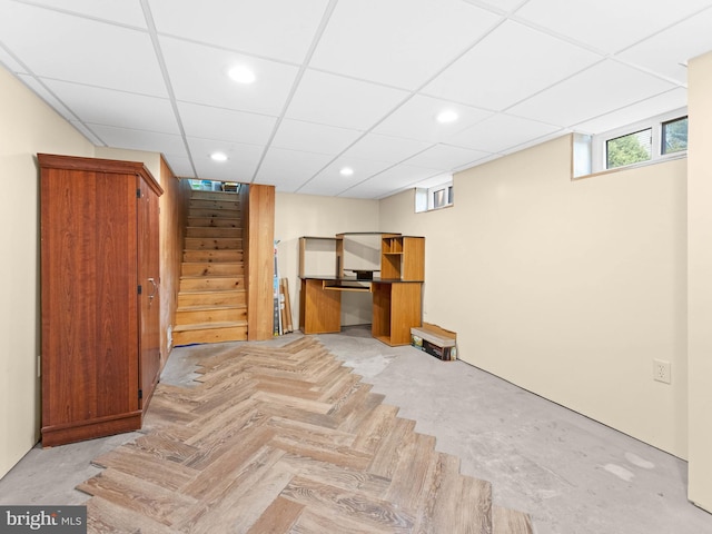 108 Delaware St, Woodbury, NJ 08096 - basement with plenty of natural light, stairway, a drop ceiling, and recessed lighting