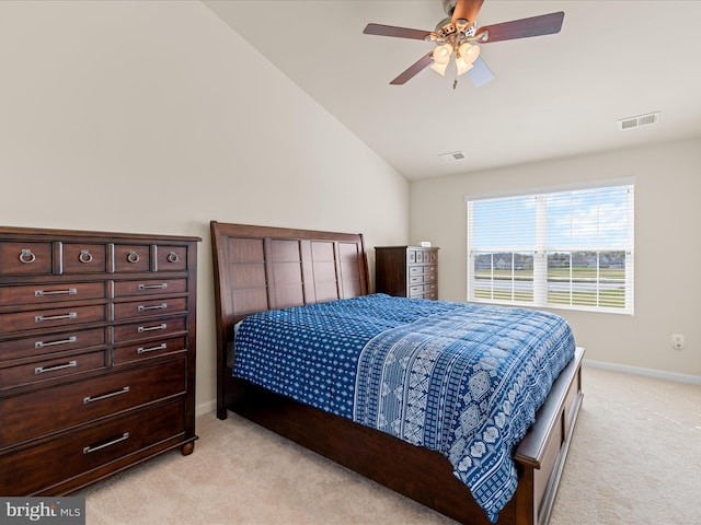 20822 Brunswick Ln, Millsboro, DE 19966 - bedroom with light carpet, lofted ceiling, baseboards, and ceiling fan