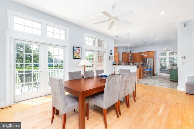 536 Yacht Club Dr, Ocean Pines, MD 21811 - dining area featuring light wood-style floors, a ceiling fan, and recessed lighting