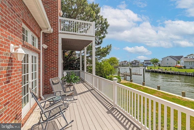 536 Yacht Club Dr, Ocean Pines, MD 21811 - wooden terrace with a water view, french doors, and a lawn