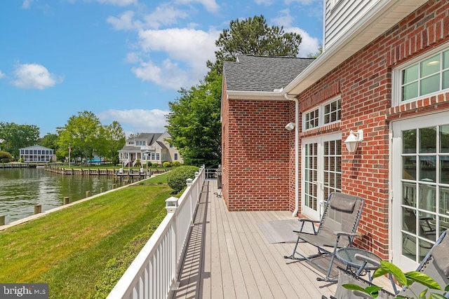 536 Yacht Club Dr, Ocean Pines, MD 21811 - wooden deck featuring a water view, a lawn, and french doors