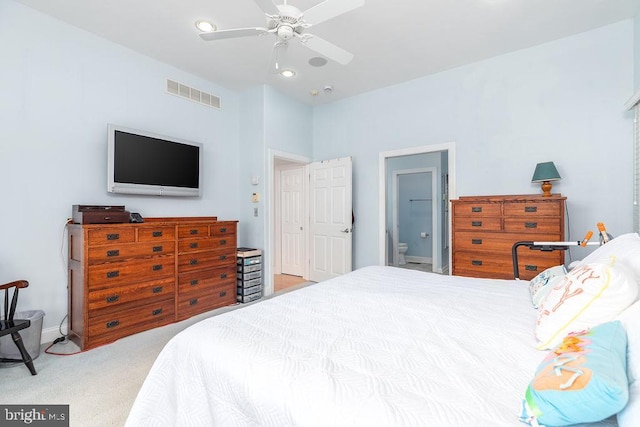 536 Yacht Club Dr, Ocean Pines, MD 21811 - bedroom with carpet, recessed lighting, ceiling fan, connected bathroom, and baseboards