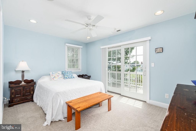 536 Yacht Club Dr, Ocean Pines, MD 21811 - bedroom featuring access to outside, carpet, recessed lighting, a ceiling fan, and baseboards