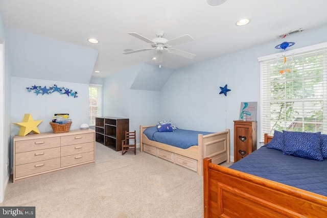 536 Yacht Club Dr, Ocean Pines, MD 21811 - bedroom with multiple windows, light colored carpet, recessed lighting, and ceiling fan