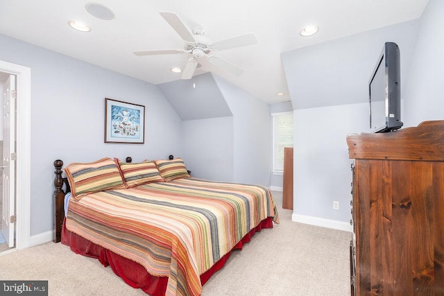 536 Yacht Club Dr, Ocean Pines, MD 21811 - bedroom featuring carpet, recessed lighting, vaulted ceiling, baseboards, and a ceiling fan