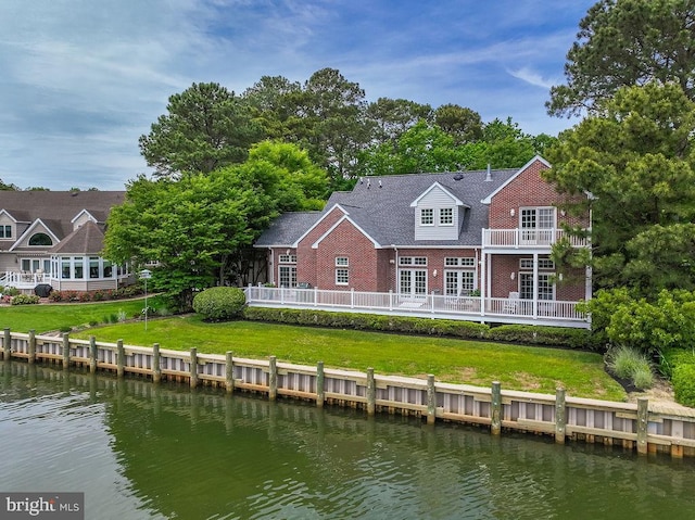 536 Yacht Club Dr, Ocean Pines, MD 21811 - back of property with a water view, a lawn, and a balcony