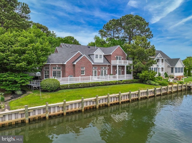 536 Yacht Club Dr, Ocean Pines, MD 21811 - rear view of house with a water view, a balcony, and brick siding