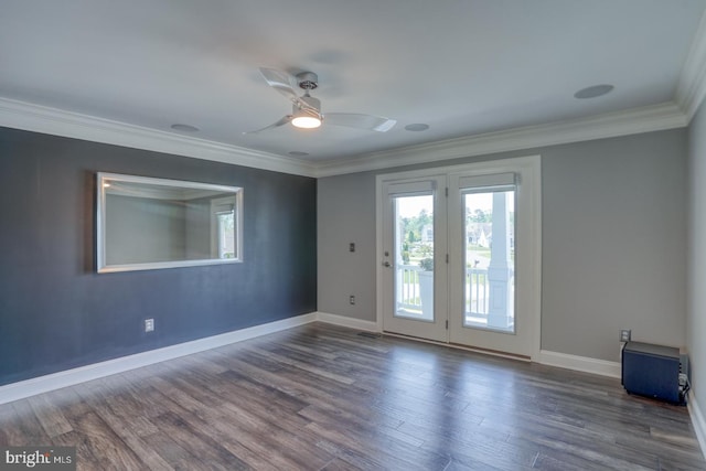 30780 Lindell Ln, Frankford, DE 19945 - empty room featuring crown molding, a ceiling fan, baseboards, and wood finished floors