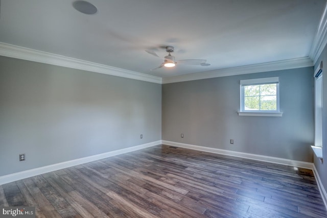 30780 Lindell Ln, Frankford, DE 19945 - spare room featuring ceiling fan, dark wood-style floors, ornamental molding, and baseboards