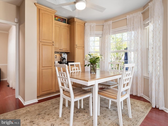 2322 Golden Chapel Rd, Odenton, MD 21113 - dining space featuring baseboards, ceiling fan, and wood finished floors