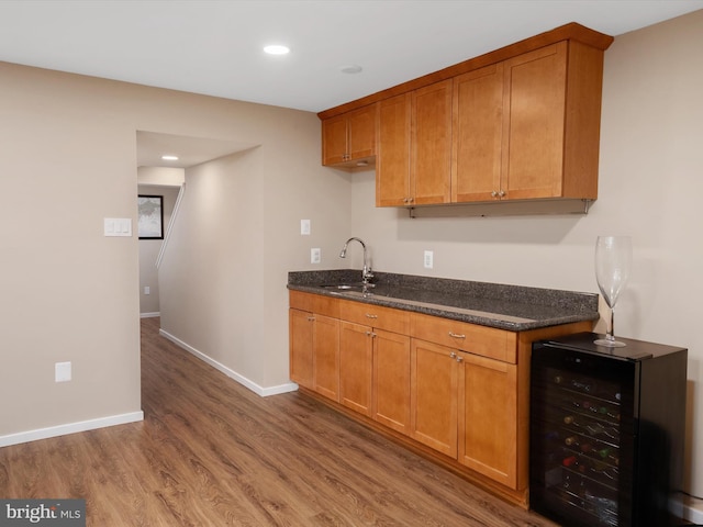 2322 Golden Chapel Rd, Odenton, MD 21113 - bar featuring wood finished floors, a sink, baseboards, wine cooler, and recessed lighting