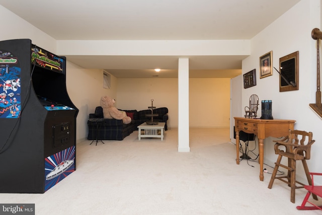 rec room with carpet flooring
