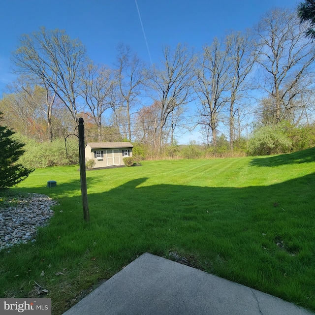 view of yard with an outbuilding