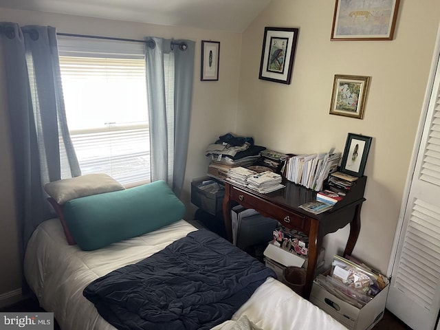 bedroom featuring vaulted ceiling