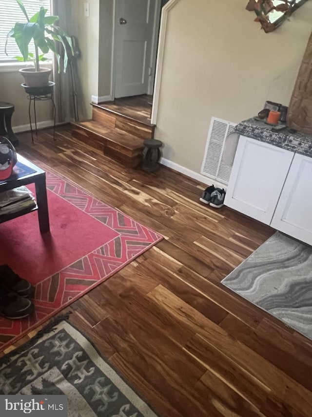 details with shuffleboard, baseboards, wood finished floors, and visible vents