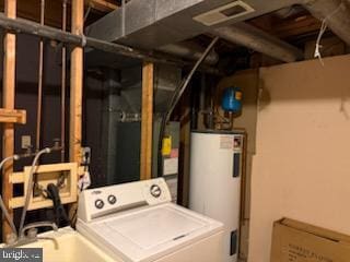 22 Morning Ct, Rosedale, MD 21237 - washroom featuring visible vents, laundry area, washer / clothes dryer, and electric water heater