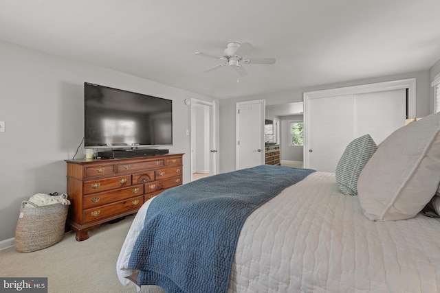bedroom featuring carpet flooring, baseboards, and ceiling fan