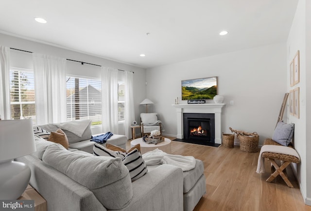 194 Cool Springs Road, North East, MD 21901 - living area featuring recessed lighting, a fireplace with flush hearth, light wood-style flooring, and baseboards
