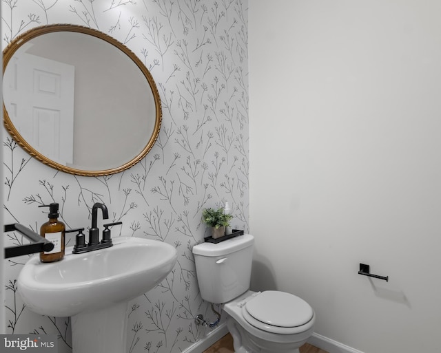 194 Cool Springs Road, North East, MD 21901 - bathroom with a sink, toilet, wallpapered walls, and baseboards