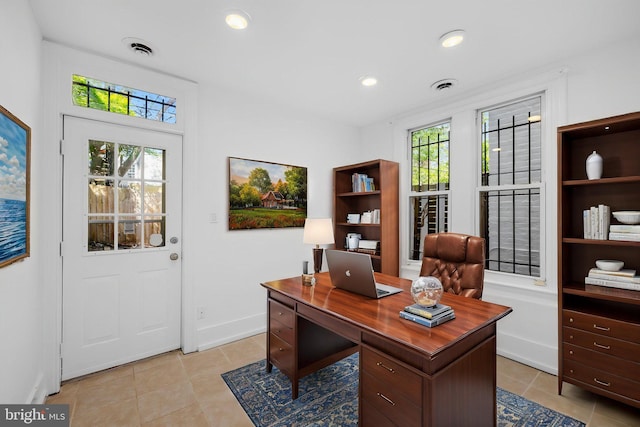 1524 5th St NW, Washington, DC 20001 - home office with recessed lighting, light tile patterned flooring, and visible vents