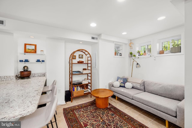 1524 5th St NW, Washington, DC 20001 - living area featuring visible vents, recessed lighting, and light tile patterned flooring