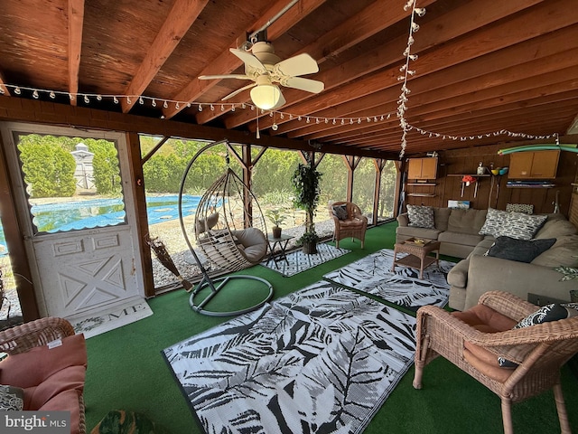 view of patio / terrace featuring a ceiling fan and an outdoor hangout area