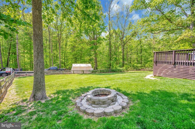 89 Cindys Way, Front Royal, VA 22630 - view of yard with fence, a fire pit, and a wooden deck
