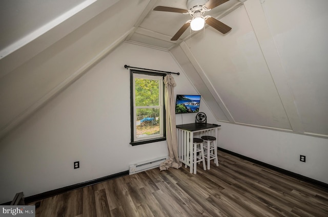 89 Cindys Way, Front Royal, VA 22630 - additional living space with ceiling fan, baseboard heating, lofted ceiling, and wood finished floors