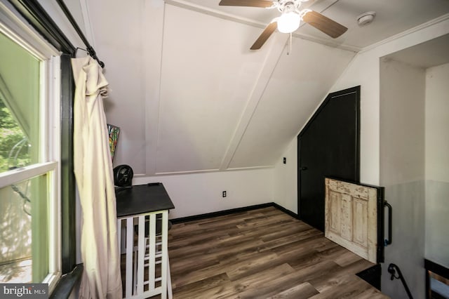 89 Cindys Way, Front Royal, VA 22630 - bonus room featuring baseboards, ceiling fan, vaulted ceiling, and dark wood-style floors