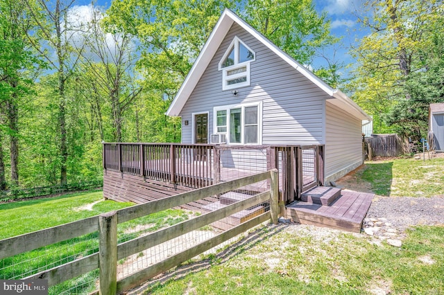 89 Cindys Way, Front Royal, VA 22630 - rear view of property with a lawn, fence, a wooden deck, and cooling unit