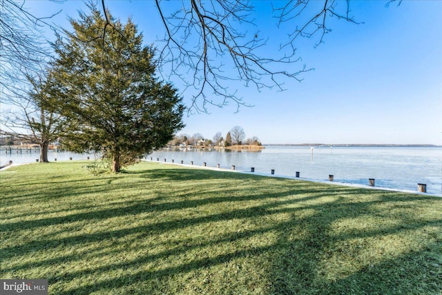 view of yard with a water view
