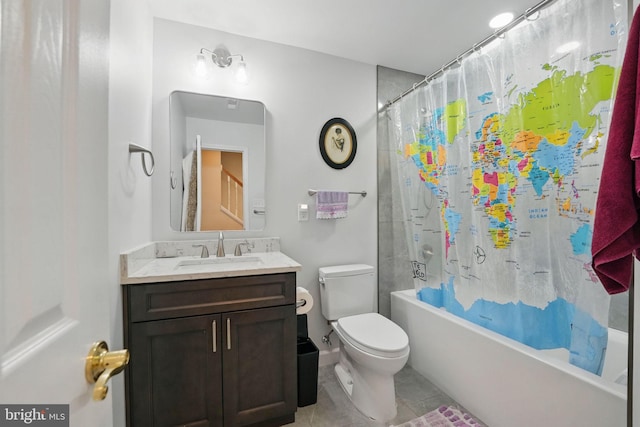 9601 Tinsmith Ln, Burke, VA 22015 - full bathroom with vanity, toilet, tile patterned floors, and shower / tub combo