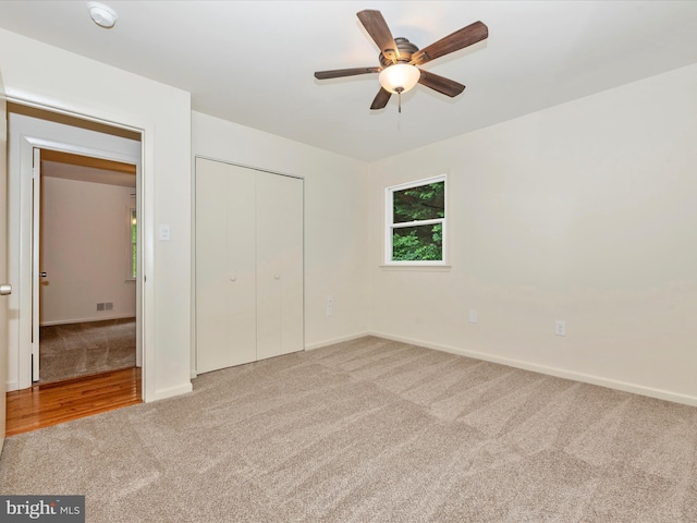 10924 Rawley Rd, New Market, MD 21774 - unfurnished bedroom featuring carpet floors, a closet, baseboards, and a ceiling fan