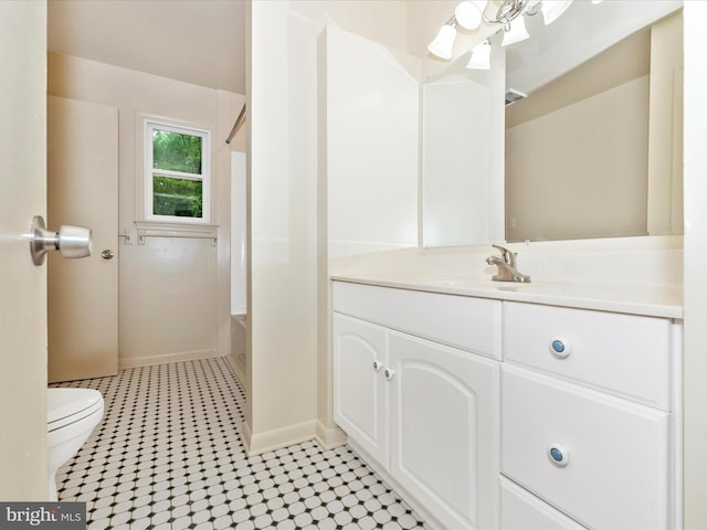 10924 Rawley Rd, New Market, MD 21774 - bathroom with vanity, toilet, a shower, tile patterned flooring, and baseboards