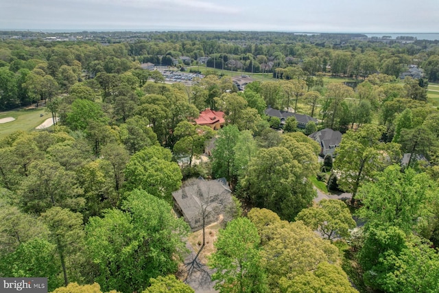 view of property location with a forest
