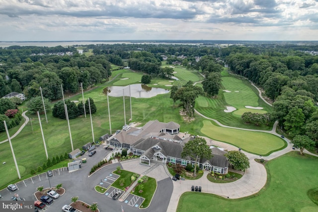 aerial view of a nearby body of water and a golf course