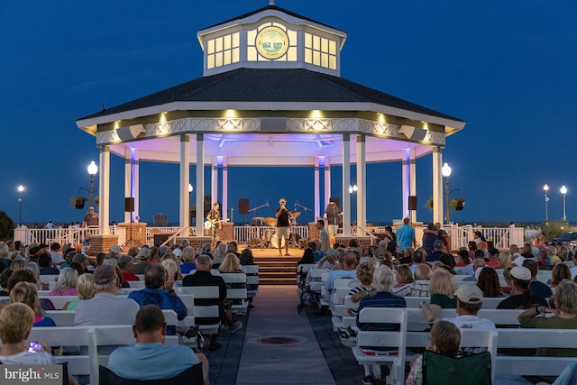 patio at night with a gazebo