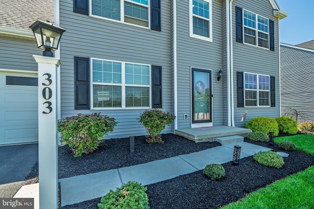 doorway to property featuring a garage