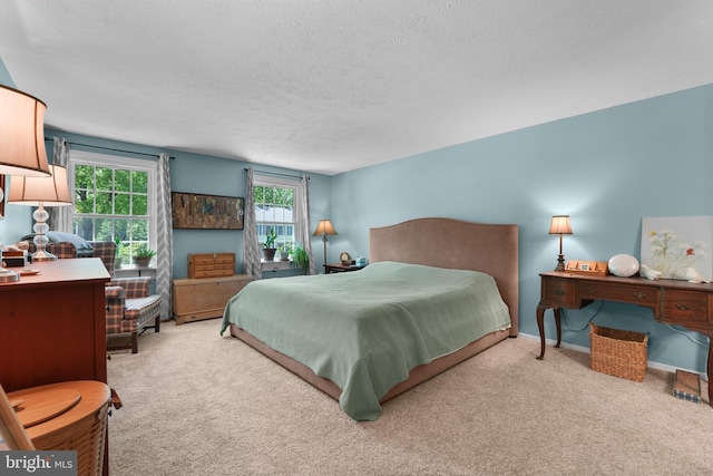 bedroom featuring carpet floors and a textured ceiling
