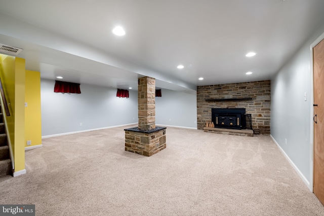 5303 Dew Garth, Baltimore, MD 21206 - unfurnished living room featuring carpet, ornate columns, visible vents, and recessed lighting