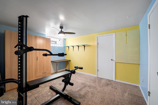 5303 Dew Garth, Baltimore, MD 21206 - exercise room featuring baseboards, carpet flooring, and ceiling fan