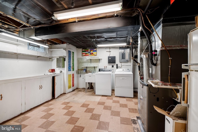 5303 Dew Garth, Baltimore, MD 21206 - unfinished basement featuring electric panel, light floors, a sink, and washer and dryer