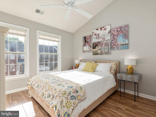 20636 Muddy Harbour Sq, Sterling, VA 20165 - bedroom featuring wood finished floors, baseboards, vaulted ceiling, and ceiling fan