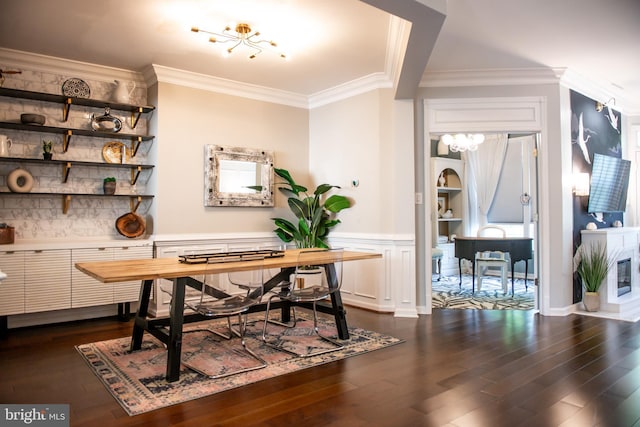 20636 Muddy Harbour Sq, Sterling, VA 20165 - home office featuring a chandelier, dark wood-style floors, a wainscoted wall, crown molding, and a decorative wall