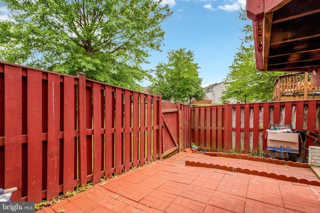 view of patio featuring a gate and a fenced backyard