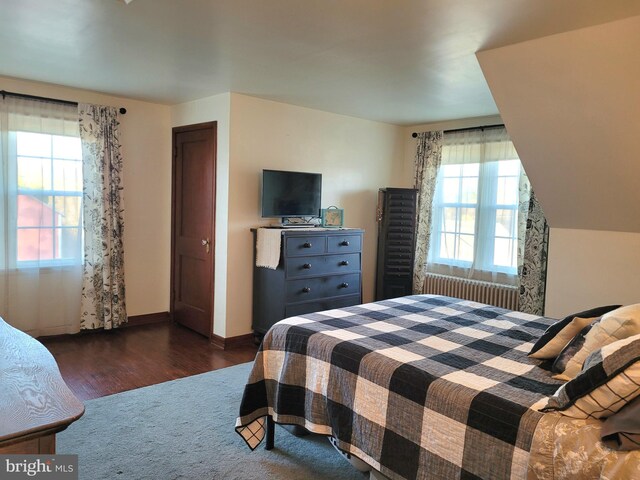 bedroom featuring baseboards, multiple windows, and wood finished floors